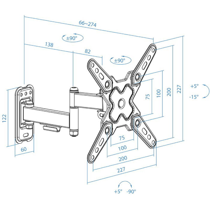 Tooq Soporte de Pared Articulado LP1344TN-B para Pantallas 13-43 pulgadas